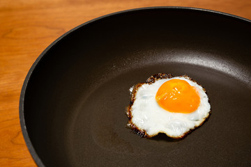 Egg frying in a pan. 