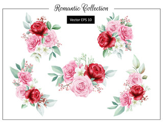 Romantic flowers bouquet decoration for wedding or greeting cards elements