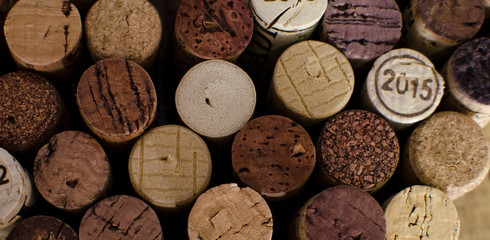 Close up of red wine corks. Top view