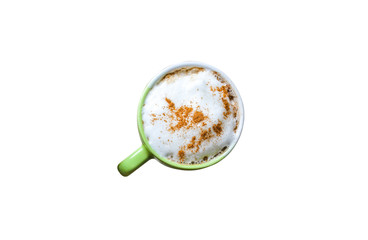 Coffee cup isolated on white background. Cappuccino with foam.