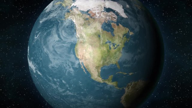 Planet Earth, zooming in on the North American continent.
