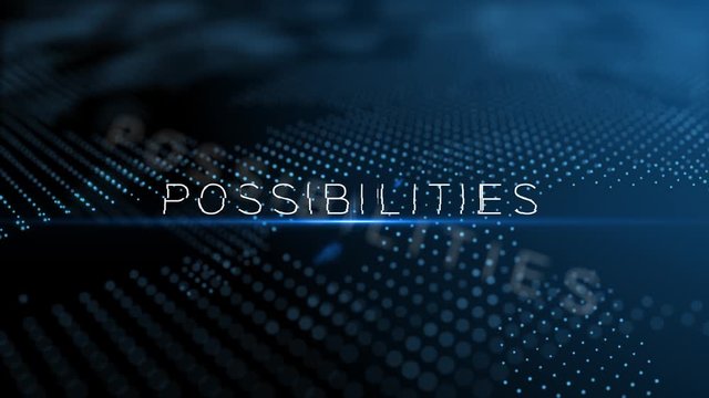 Possibilities modern intro text 3D animation series with lens flare and depth of field focus blur