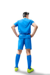 Rear view of football player man standing