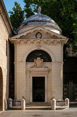 Dante poet sepulcher (Dantis Poetae Sepulcrum). The monumental tomb of the most famous italian poet Dante Alighieri. Ravenna, Emilia Romagna, Italy.