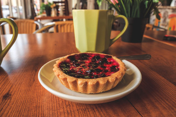 Cakes, tea and coffee in Coffee shop.