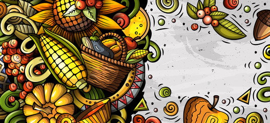 Cartoon cute colorful hand drawn doodles Fall season banner