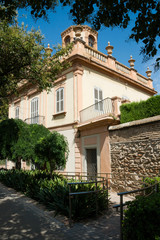 Valencia, Spain-07/20/2019:Monforte Garden - Jardines de Monforte. A neoclassic design full of statues, pools, fountains, walkways and rest areas.