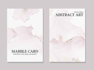 Tender rose ink gold foil wedding cards with marble texture. Vector design for cover, banner, invitation, card Branding and identity. Abstraact boho  illustration. © milatoo