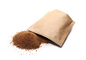 Organic coconut sugar with paper bag, packaging isolated on white background