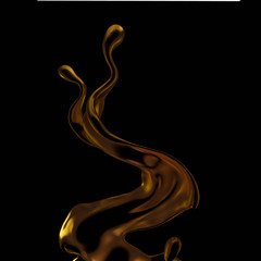 Splash of gold fluid. 3d illustration, 3d rendering.