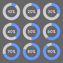 Percentage sign icon set vector,from 10 to 90