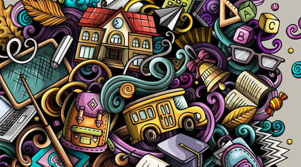 Cartoon cute colorful hand drawn doodles School background