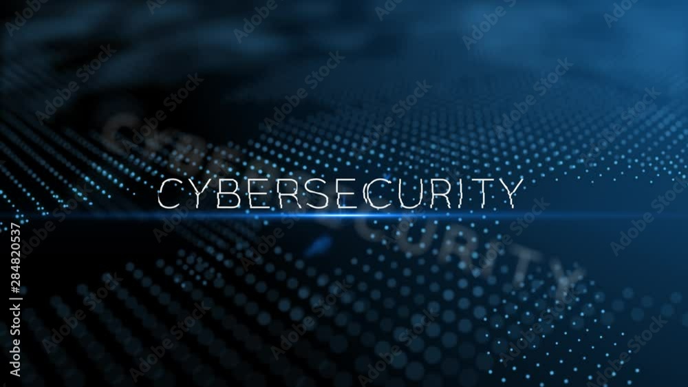 Poster cybersecurity modern intro text 3d animation with lens flare and depth of field focus blur