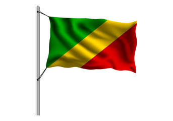 Waving Republic of Congo flag on flagpole on isolated background, flag of Republic of Congo, vector illustration