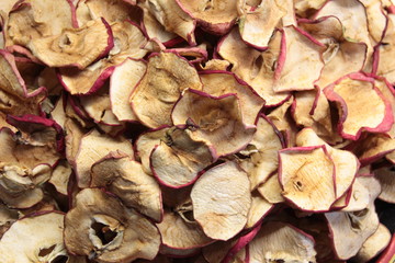 Dry apple slices mass background