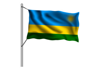 Waving Rwanda flag on flagpole on isolated background, flag of Rwanda, vector illustration