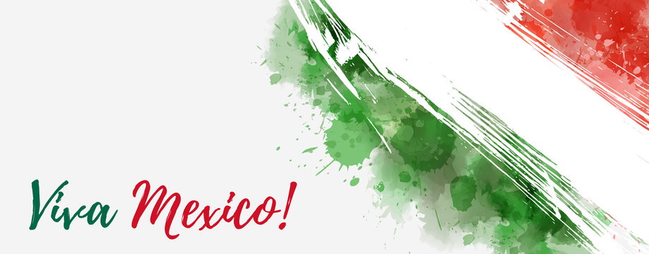 Grunge watercolored Mexico flag banner