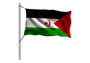 Waving Sahrawi Arab democratic Republic flag on flagpole on isolated background, flag of Sahrawi Arab democratic Republic, vector illustration