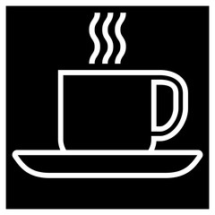 Cup and saucer. Sign. Dishes with a hot drink - tea, coffee, flat monochrome drawing.