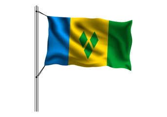 Waving Saint Vincent And The Grenadines flag on flagpole on isolated background, flag of Saint Vincent And The Grenadines, vector illustration