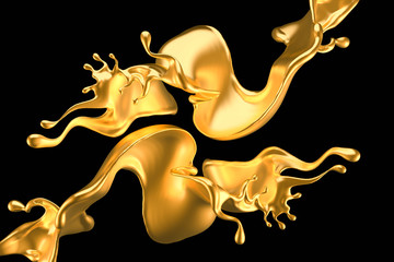 Fototapeta na wymiar Splash of gold fluid. 3d illustration, 3d rendering.