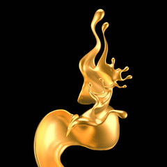 Splash of gold fluid. 3d illustration, 3d rendering.