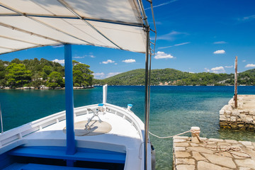 Boat in athe big lake. Mljet National Park, Mljet island, Dalmatia, Croatia.