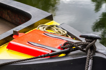 Front end of a narrow boat moored up
