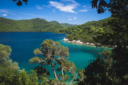 view from the top of the isle to the big lake. .Mljet National Park, Mljet island, Dalmatia, Croatia.