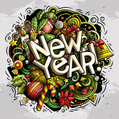 New Year doodles illustration objects and elements poster design