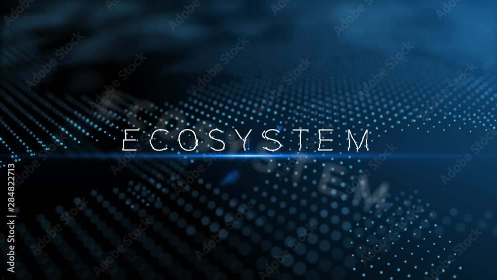 Poster ecosystem modern intro text 3d animation with lens flare and depth of field focus blur