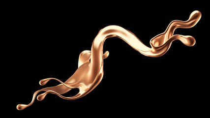 Splash of gold fluid. 3d illustration, 3d rendering.