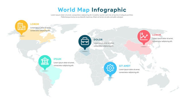 Fototapeta Mapa świata Infografika wektor do prezentacji i pokazu slajdów. Prosty i nowoczesny styl. Wektor EPS 10