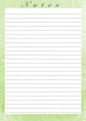 Naklejka premium Printing paper note, optimal A4 size. Lined paper for notebook, diary,letters, notes. With watercolor illustration frame