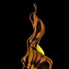 Splash of gold fluid. 3d illustration, 3d rendering.