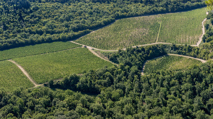Beautiful aerial view of the Tuscan countryside in the Chianti area famous for its wines, Tuscany, Italy
