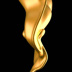 Splash of gold fluid. 3d illustration, 3d rendering.