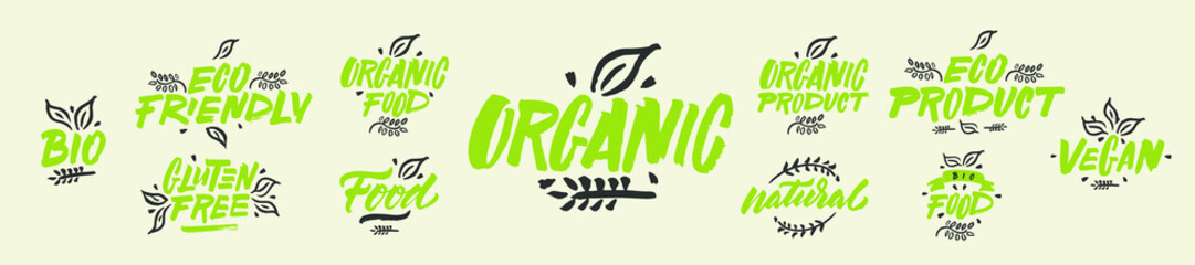 Organic, eco, bio, natural, vecan, gluten 