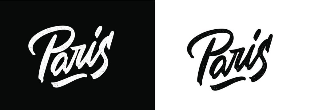 Paris handwritten city name.Modern Calligraphy Hand Lettering for Printing,background ,logo, for posters, invitations, cards, etc. Typography vector. The inscription on a white and black background.
