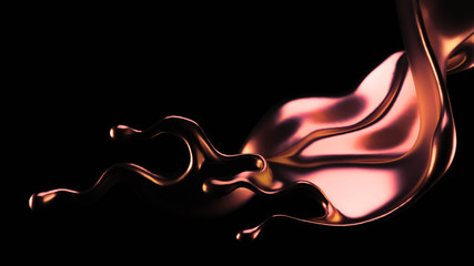 Splash of gold fluid. 3d illustration, 3d rendering.