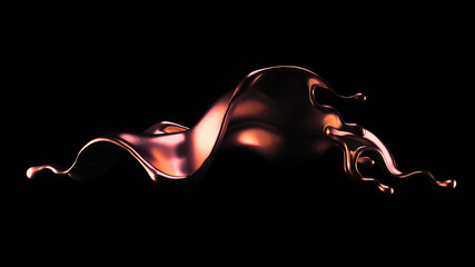 Splash of gold fluid. 3d illustration, 3d rendering.