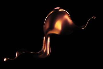 Splash of gold fluid. 3d illustration, 3d rendering.