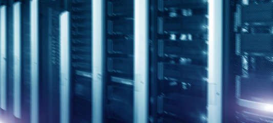 Futuristic Modern Blurred Server Room. Technology background.