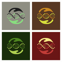 Naklejka premium Scientific vector illustration genetic engineering and biotechnology concept. DNA helix, DNA strand, molecule or atom, neurons. Abstract gene manipulation or medical background