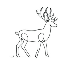 Deer one line drawing on white isolated background. Vector illustration