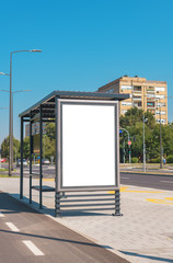 Outdoor advertising poster mock up on bus station