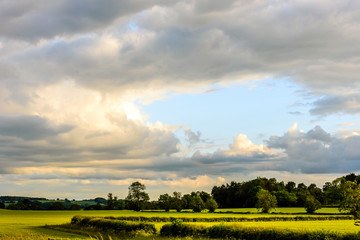 british countryside landscape at sunset in summer