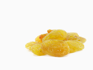  Golden raisin isolated on white background.