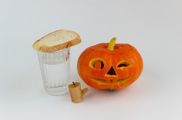 Halloween Pumpkin on white background. Jack lantern from juicy pumpkin.