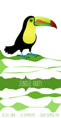 Dschungel Party Flyer Design Vorlage mit Tukan © thingamajiggs